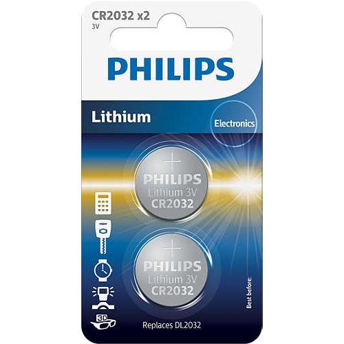 Batteries Philips CR2032 3V 2pcs Lithium